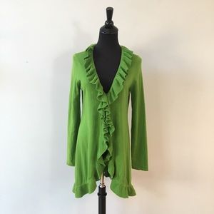 Magaschoni Cashmere Blend Ruffle Trim Cardigan